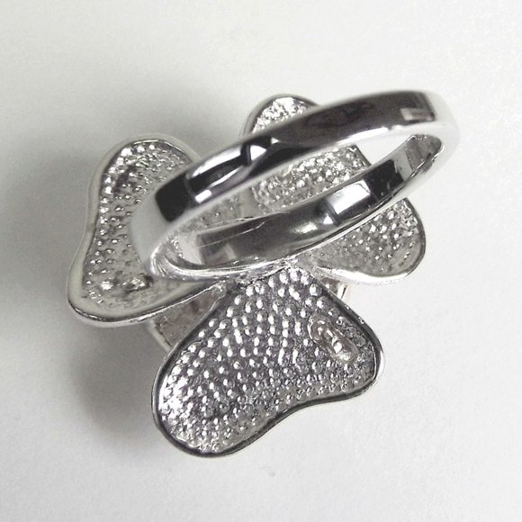 Flower Two Tone Sterling SILVER CZ Ring - Picture 5 of 7